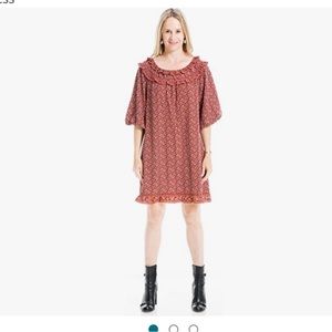 Max Studio Womens Crepe Smocked Ruffled Sleeves Midi Dress, Can Be Off S…